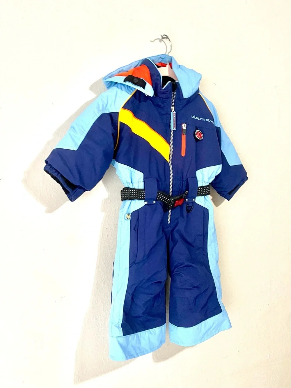 Obermeyer Navy, Light Blue & Yellow Kids One-Piece Ski Suit